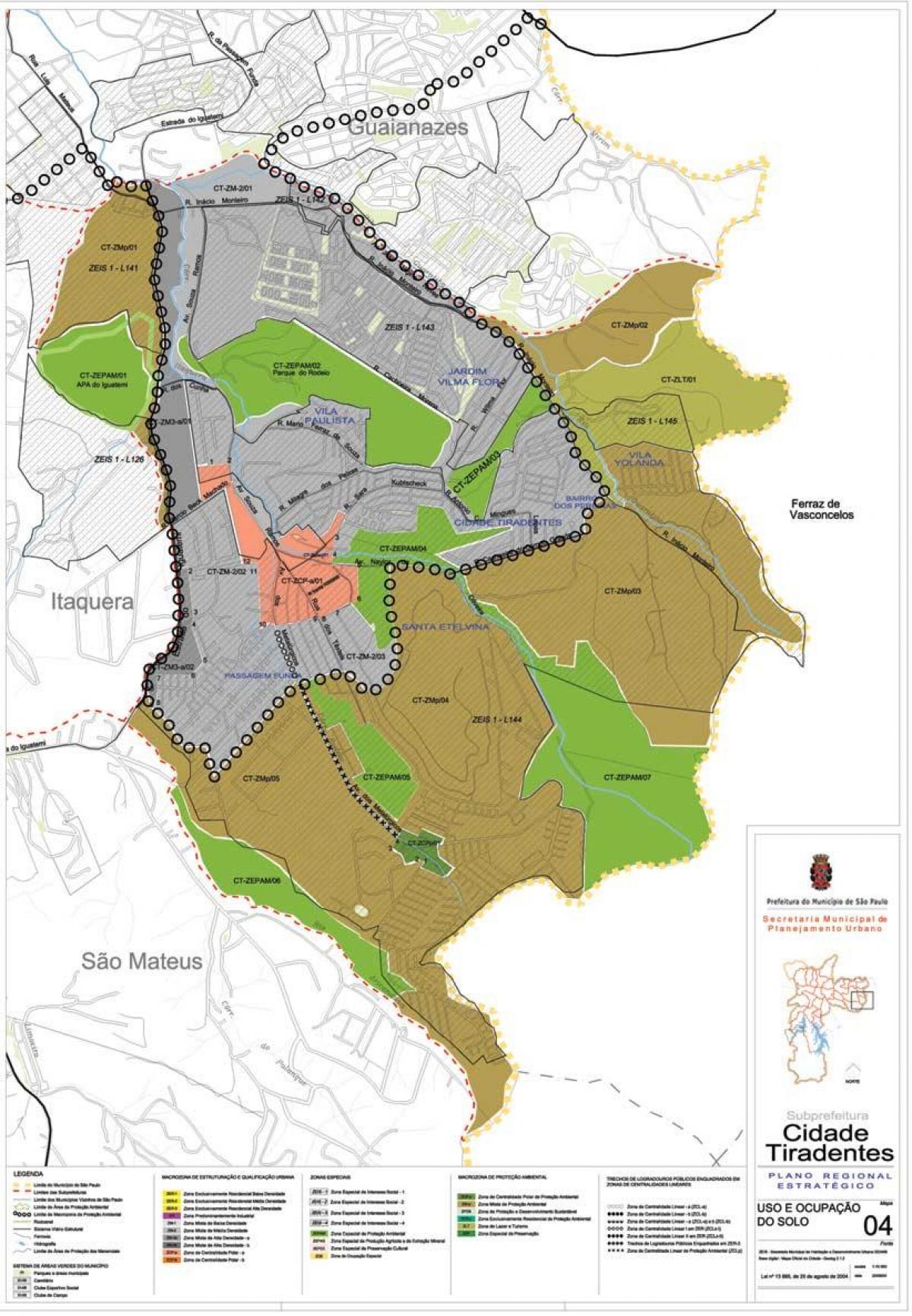 Bản đồ của Cidade Tiradentes São Paulo - Nghề nghiệp của đất