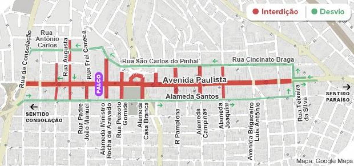 Bản đồ của Đơn avenue São Paulo