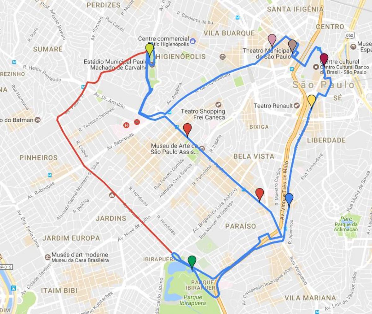 Bản đồ của tròn lịch São Paulo - Đường