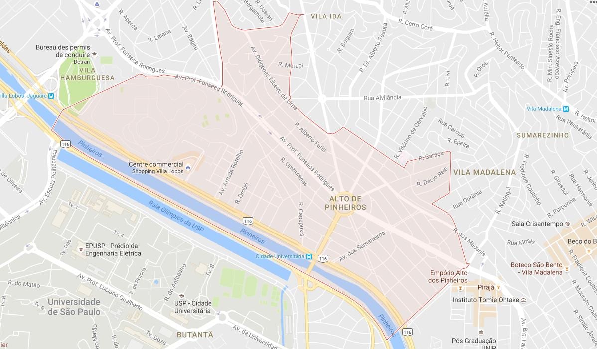 Bản đồ của Alto de hồ bơi São Paulo
