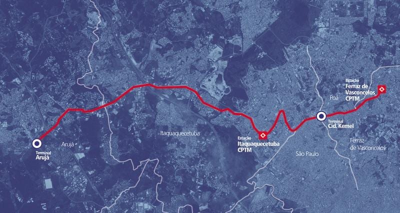 Bản đồ của corredor NHẬT metropolitano Perimetral Alto Tietê