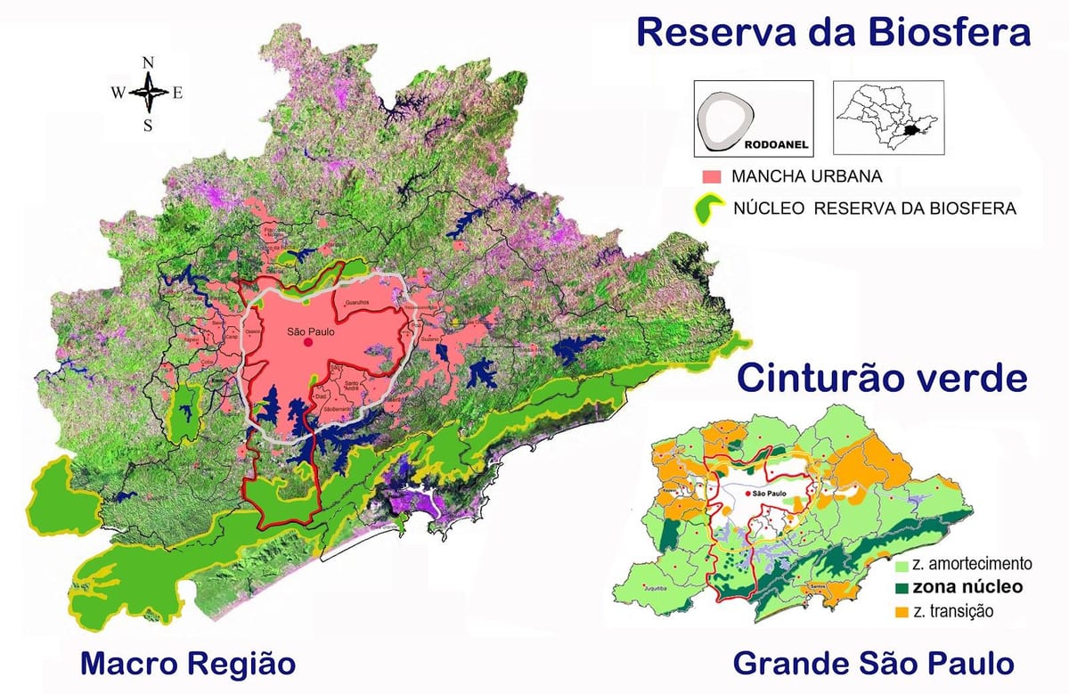 Bản đồ của dự trữ sinh của các vành đai xanh của São Paulo