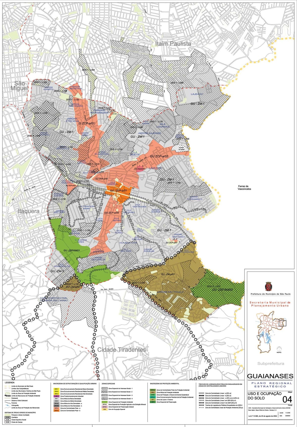 Bản đồ của Guaianases São Paulo - Nghề nghiệp của đất