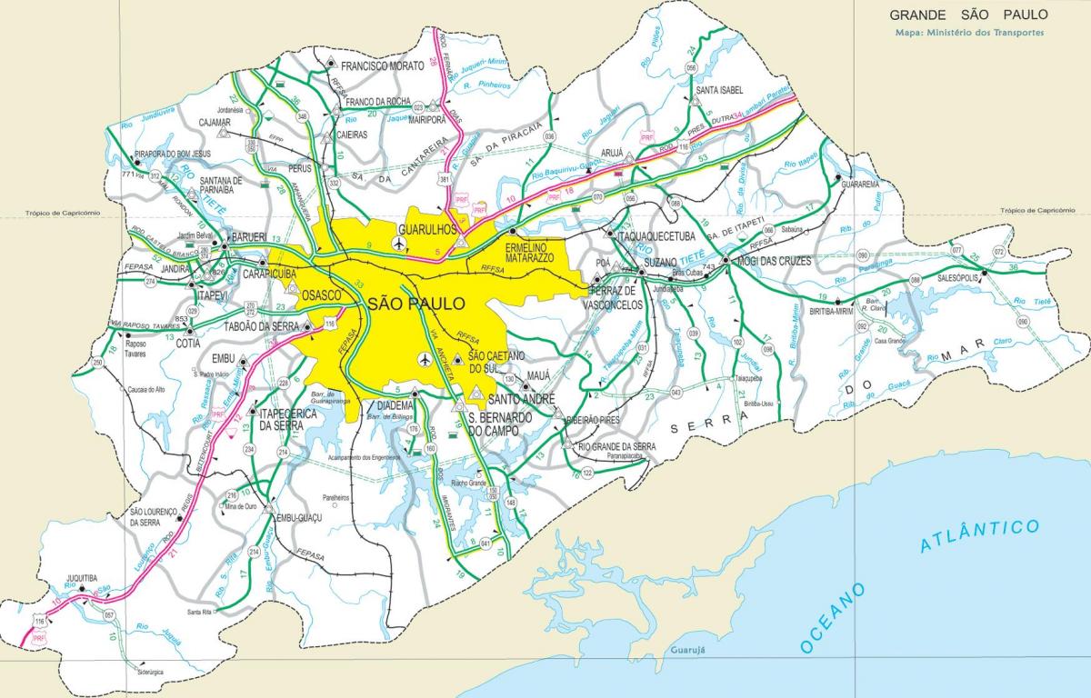 Bản đồ của đường cao tốc ở ngoại ô São Paulo
