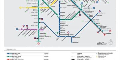 Bản đồ của giao thông São Paulo - ứng dụng/SP - tàu điện ngầm - GIẤY