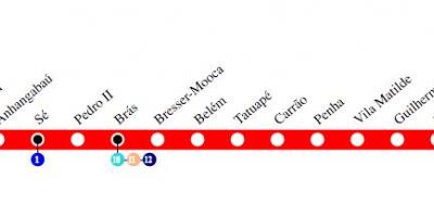 Bản đồ của São Paulo ga tàu điện ngầm 3 - Red