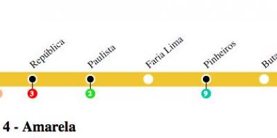 Bản đồ của São Paulo metro - Đường dây 4 - màu Vàng
